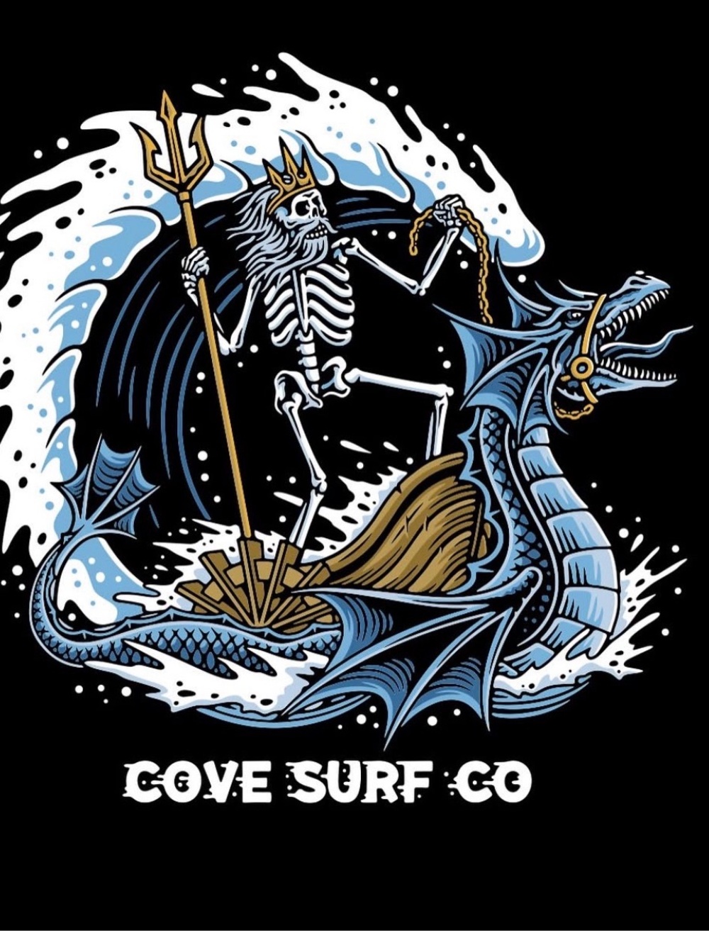 Cove Black Short-Sleeve Tee with Surf Skeleton Graphic